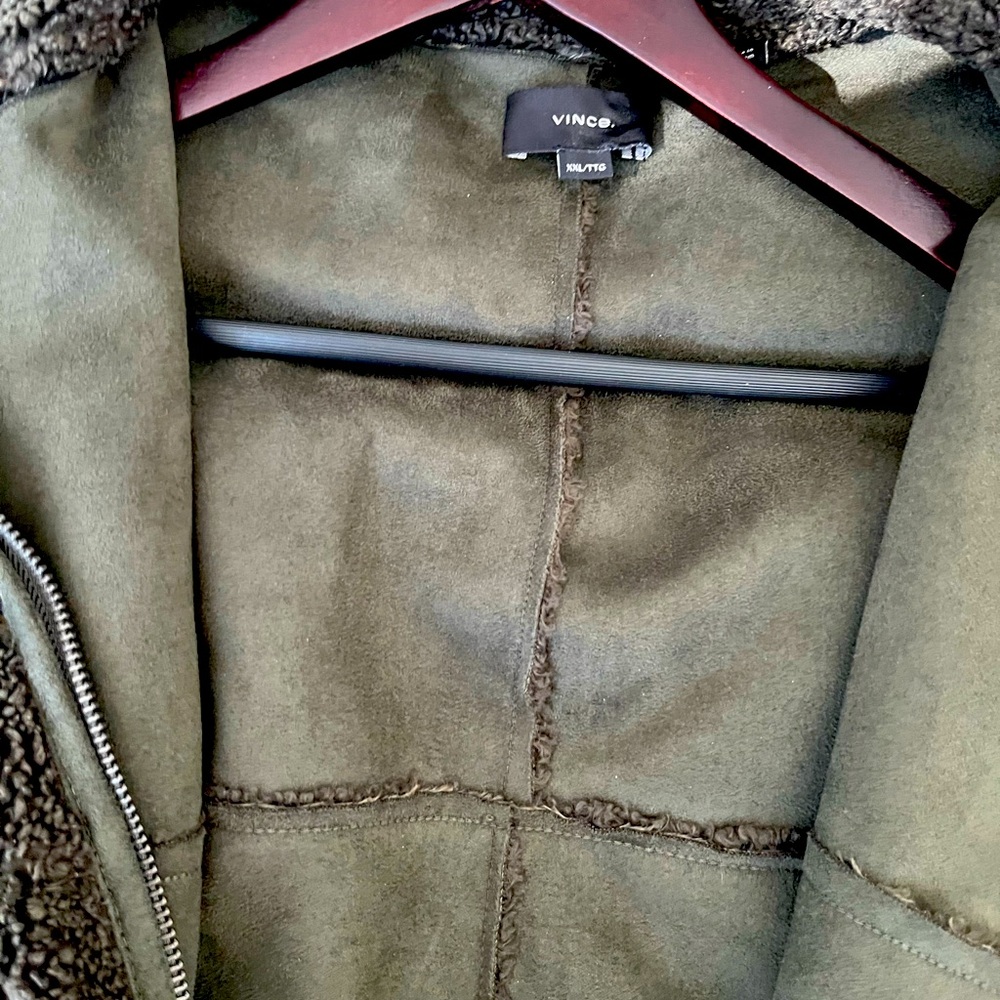 VINCE Dark Green Sherpa jacket.